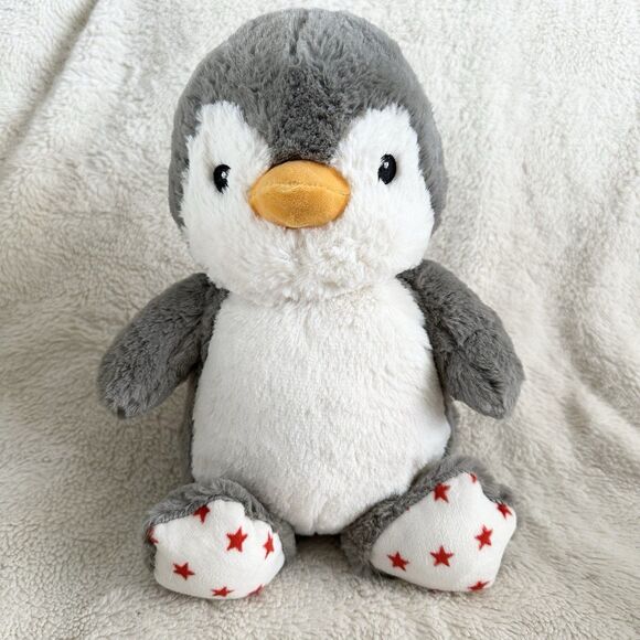 Cloud B Hugginz Dreamy Penguin Plush 11” Gray White Red Stars Feet Stuffed Toy - Picture 1 of 6